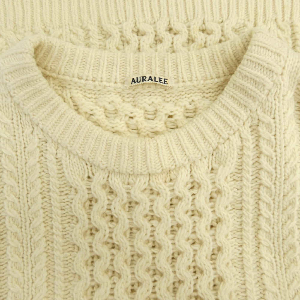 AURALEE オーラリー 18AW A8AP01FM FRENCH MERINO ARAN KNIT PO フレンチメリノ アラン ニット プルオーバー セーター オフホワイト系 4【中古】