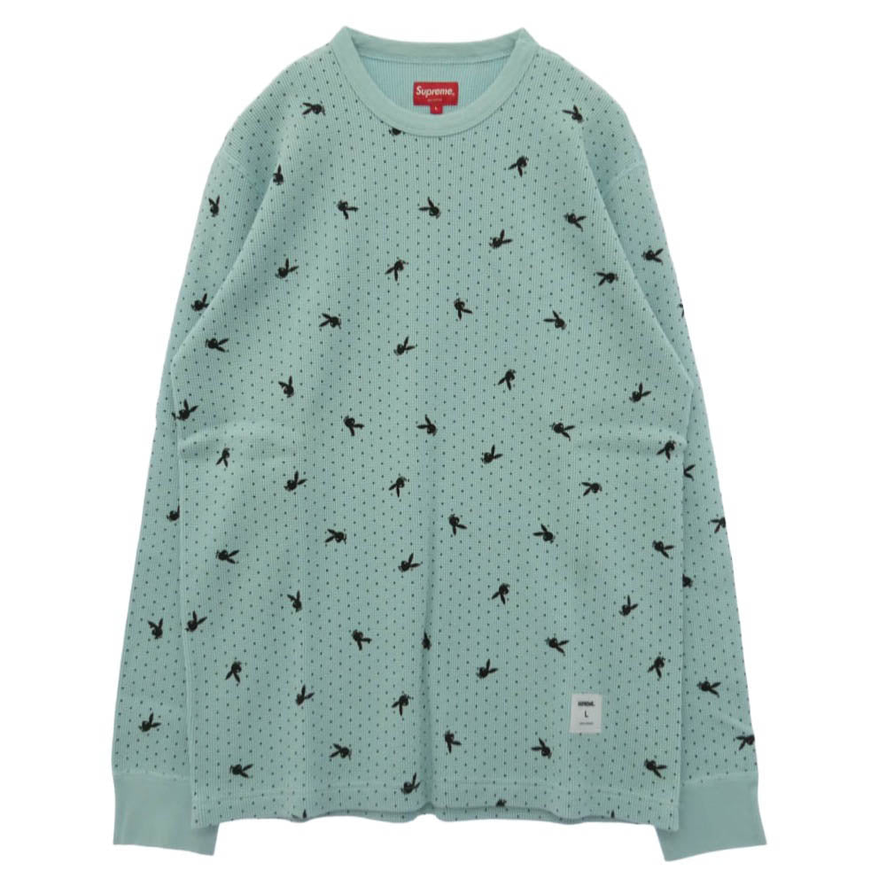 Supreme シュプリーム PLAYBOY プレイボーイ 17AW x Playboy Waffle Thermal プレイボーイ ワッフル サーマル 長袖 カットソー ライトブルー系 L【中古】