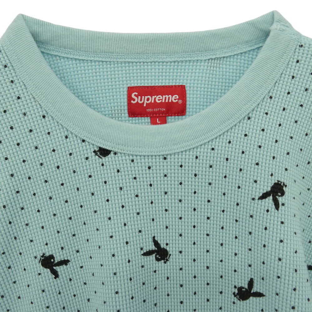 Supreme シュプリーム PLAYBOY プレイボーイ 17AW x Playboy Waffle Thermal プレイボーイ ワッフル サーマル 長袖 カットソー ライトブルー系 L【中古】