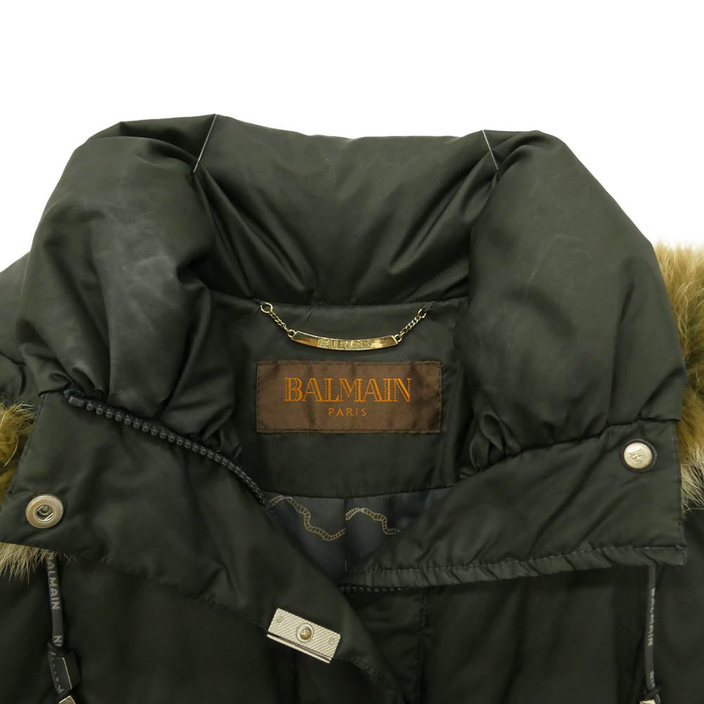 BALMAIN バルマン P345D-90F ファー フーデッド ダウン コート ジャケット モスグリーン系 M【中古】