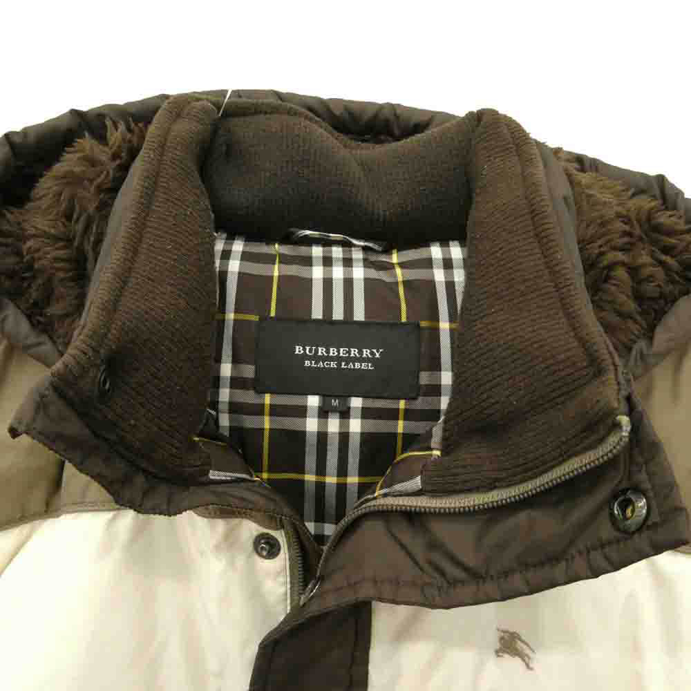 BURBERRY BLACK LABEL バーバリーブラックレーベル BMP65-527-58 裏地チェック ロゴ刺繍 フード ダウン ジャケット ブラウン系 M【中古】
