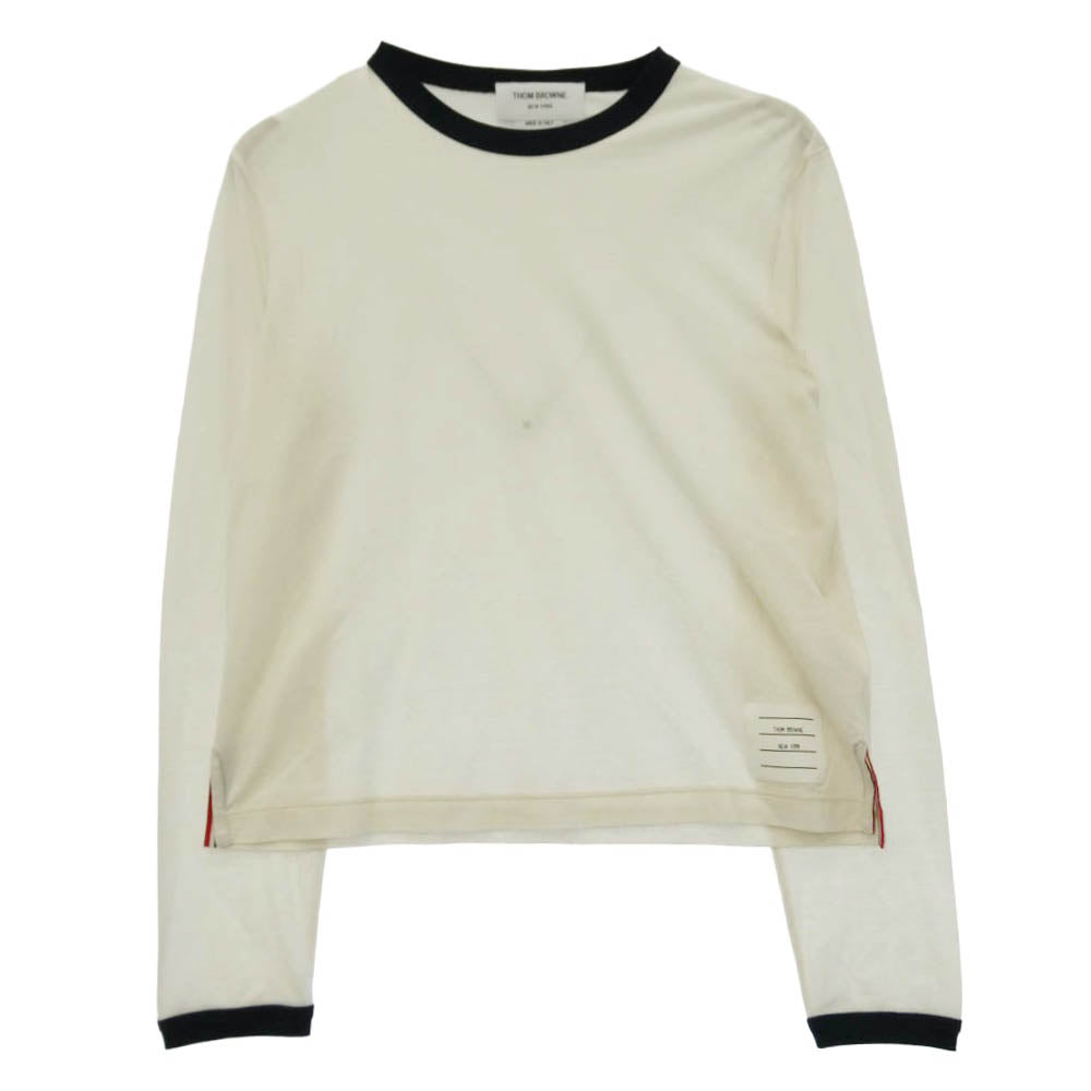 THOM BROWNE トムブラウン FJS150A-J0091-113 Womens Cotton Ringer Long Sleeve T-Shirt ウィメンズ コットンスラブ リンガー 長袖 ロング スリーブ カットソー オフホワイト系 40【中古】