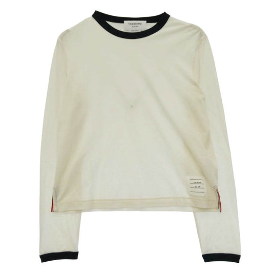 THOM BROWNE トムブラウン FJS150A-J0091-113 Womens Cotton Ringer Long Sleeve T-Shirt ウィメンズ コットンスラブ リンガー 長袖 ロング スリーブ カットソー オフホワイト系 40【中古】