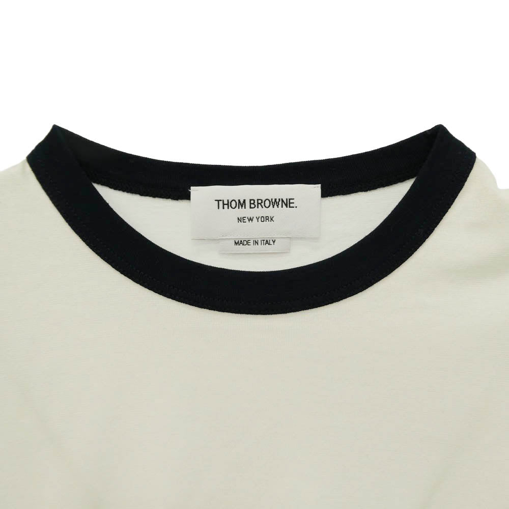 THOM BROWNE トムブラウン FJS150A-J0091-113 Womens Cotton Ringer Long Sleeve T-Shirt ウィメンズ コットンスラブ リンガー 長袖 ロング スリーブ カットソー オフホワイト系 40【中古】