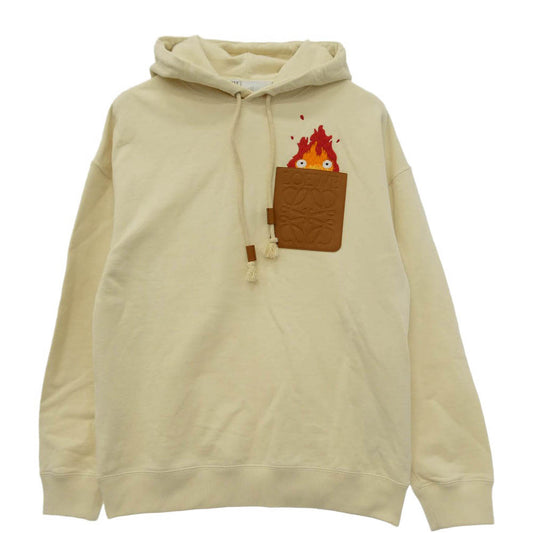 LOEWE ロエベ 23SS HB44Y24X04 ハウルの動く城 カルシファー レザーパッチ フーディ プルオーバー パーカー オフホワイト系 XS【美品】【中古】