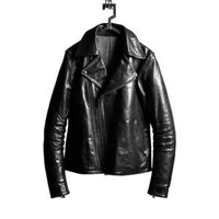 Japan Calf Garment Wash 2-Tone Leather Biker Jacket 画像