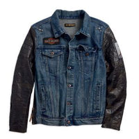 Leather Sleeve Denim Jacket 画像