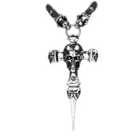 Large Skull On Hammer Cross With 2Skulls & Double Face Dagger 2Panthers Braided Leather Necklace　 画像