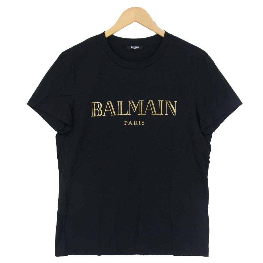 BALMAIN バルマン ロゴ Tシャツ ブラック×ゴールド系 L【中古】
