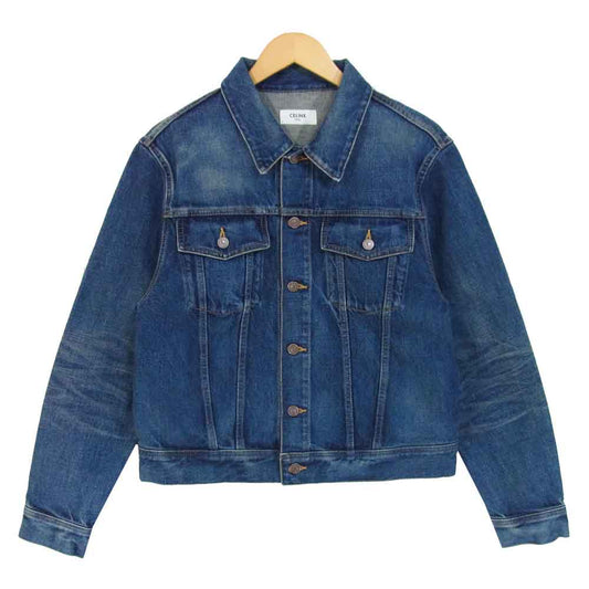 CELINE セリーヌ 国内正規品 トラッカー デニム 刺繍 ジャケット インディゴブルー系 L【中古】