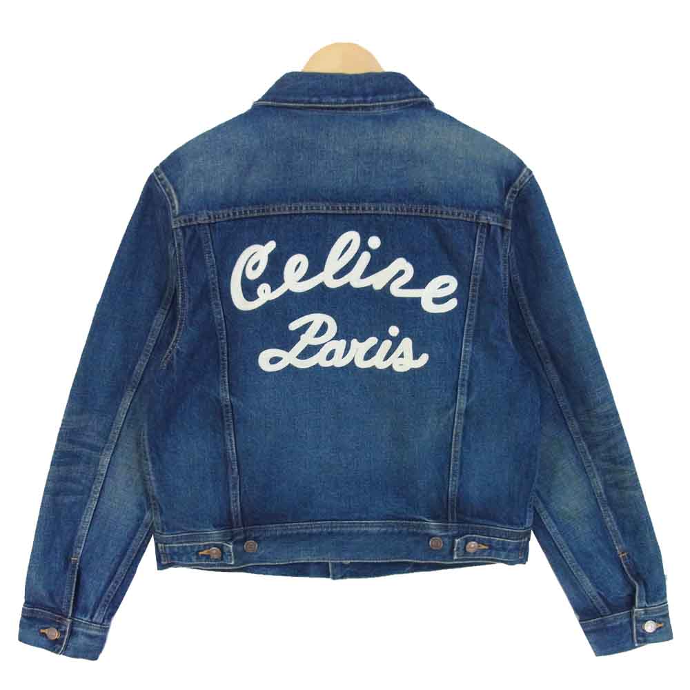 CELINE セリーヌ 国内正規品 トラッカー デニム 刺繍 ジャケット インディゴブルー系 L【中古】
