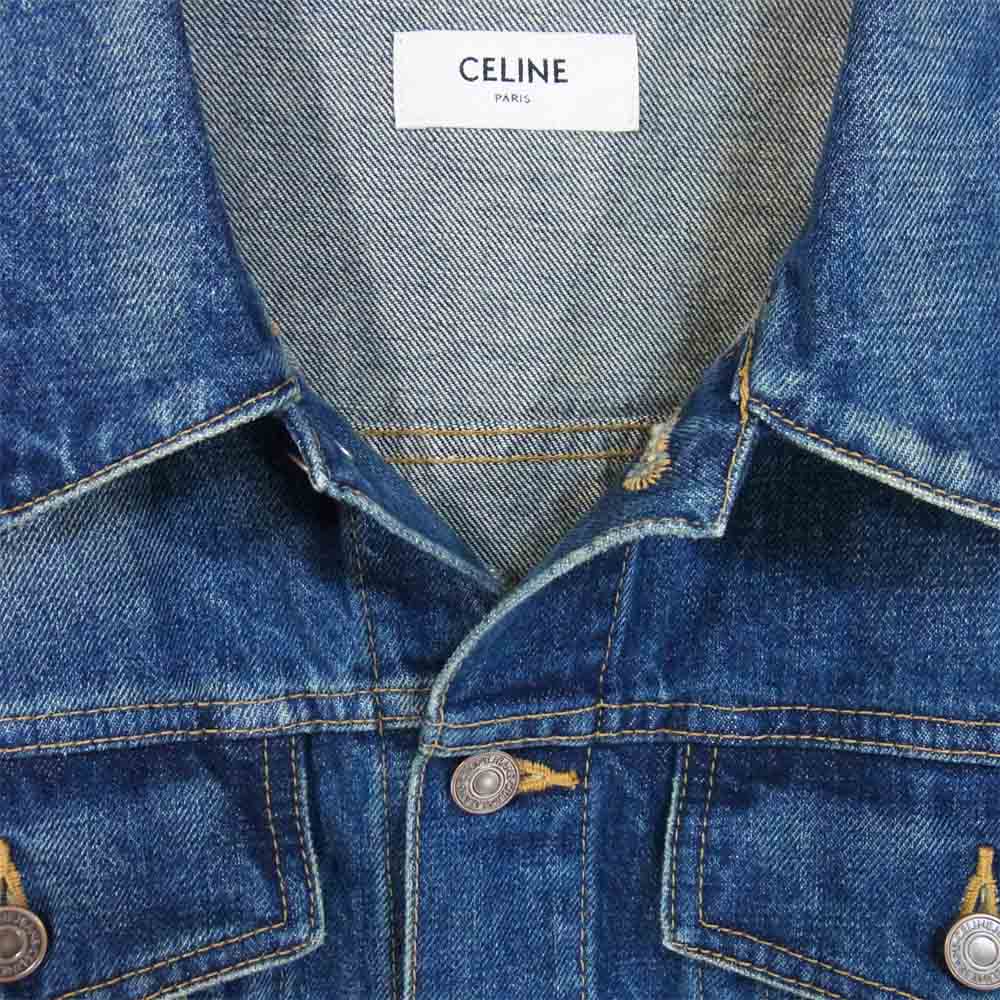 CELINE セリーヌ 国内正規品 トラッカー デニム 刺繍 ジャケット インディゴブルー系 L【中古】