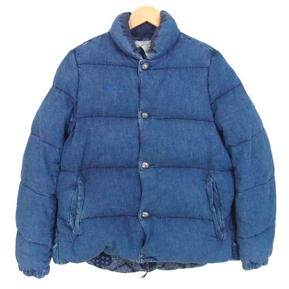REMI RELIEF レミレリーフ コンチョ ボタン デニム ダウン ジャケット B'2nd 別注 裏地 ペイズリー USED加工 インディゴブルー系 XL【中古】