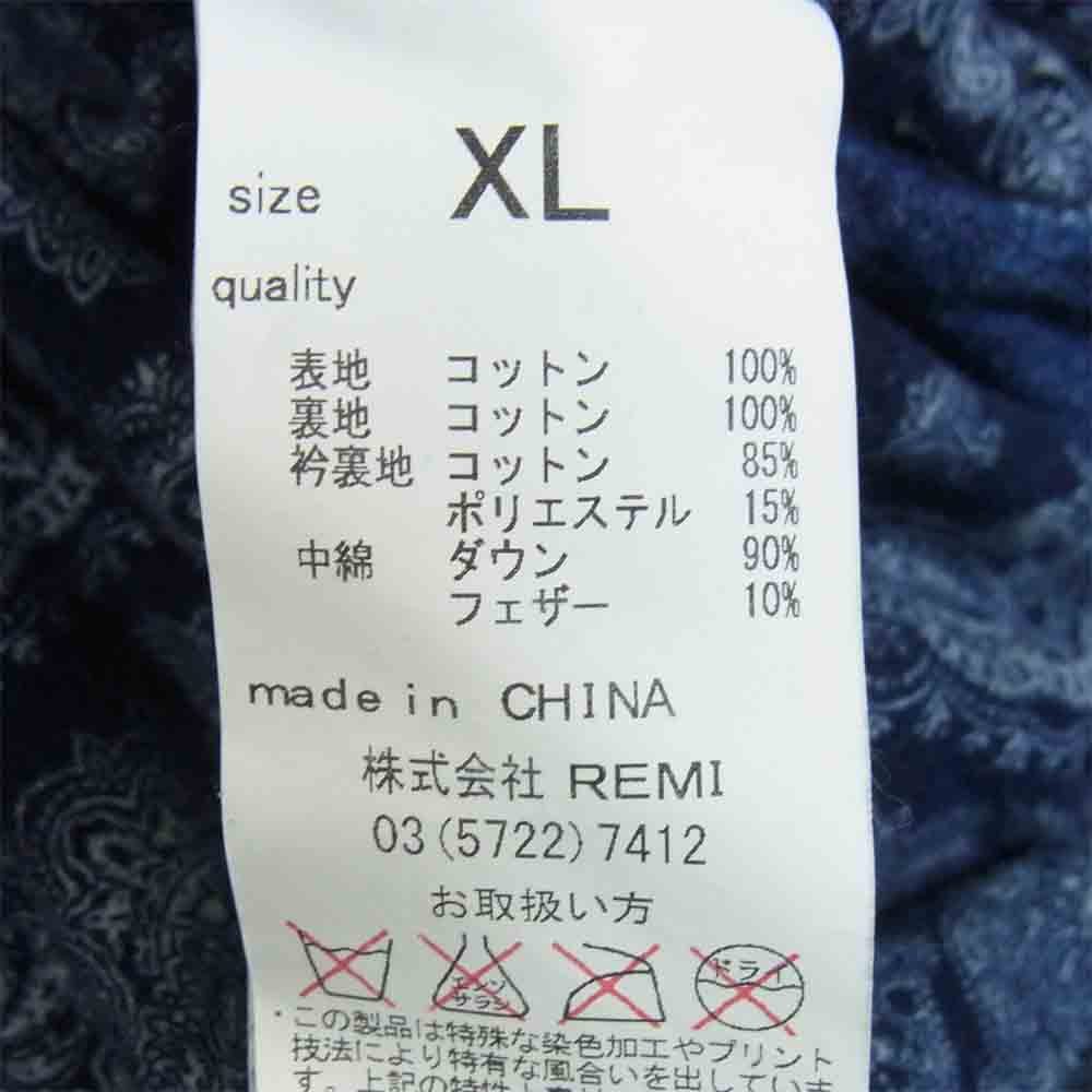 REMI RELIEF レミレリーフ コンチョ ボタン デニム ダウン ジャケット B'2nd 別注 裏地 ペイズリー USED加工 インディゴブルー系 XL【中古】