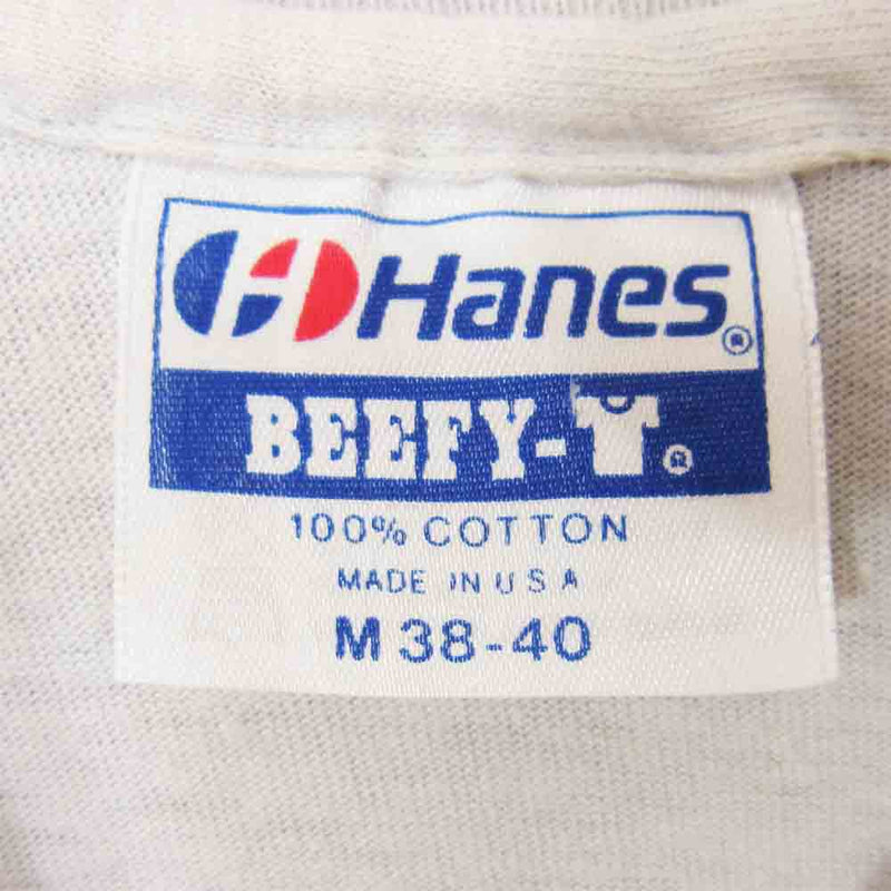 ヘインズ 80s USA製 青タグ BEEFY ビーフィー 両面 プリント Tシャツ ホワイト系 M【中古】