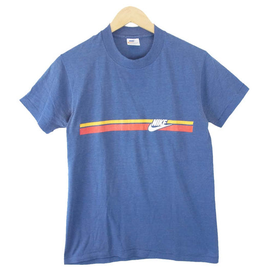 NIKE ナイキ 70~80s USA製 プリントタイプ オレンジタグ ロゴ プリント Tシャツ ネイビー系 M【中古】