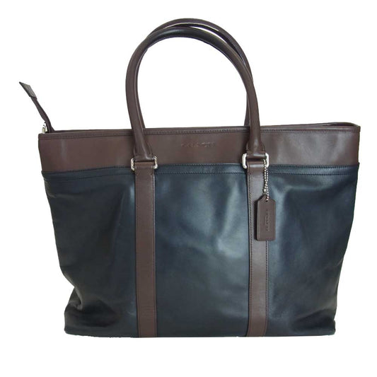 COACH コーチ 2way トート ショルダー ビジネス バッグ ネイビー系 ブラウン系【中古】