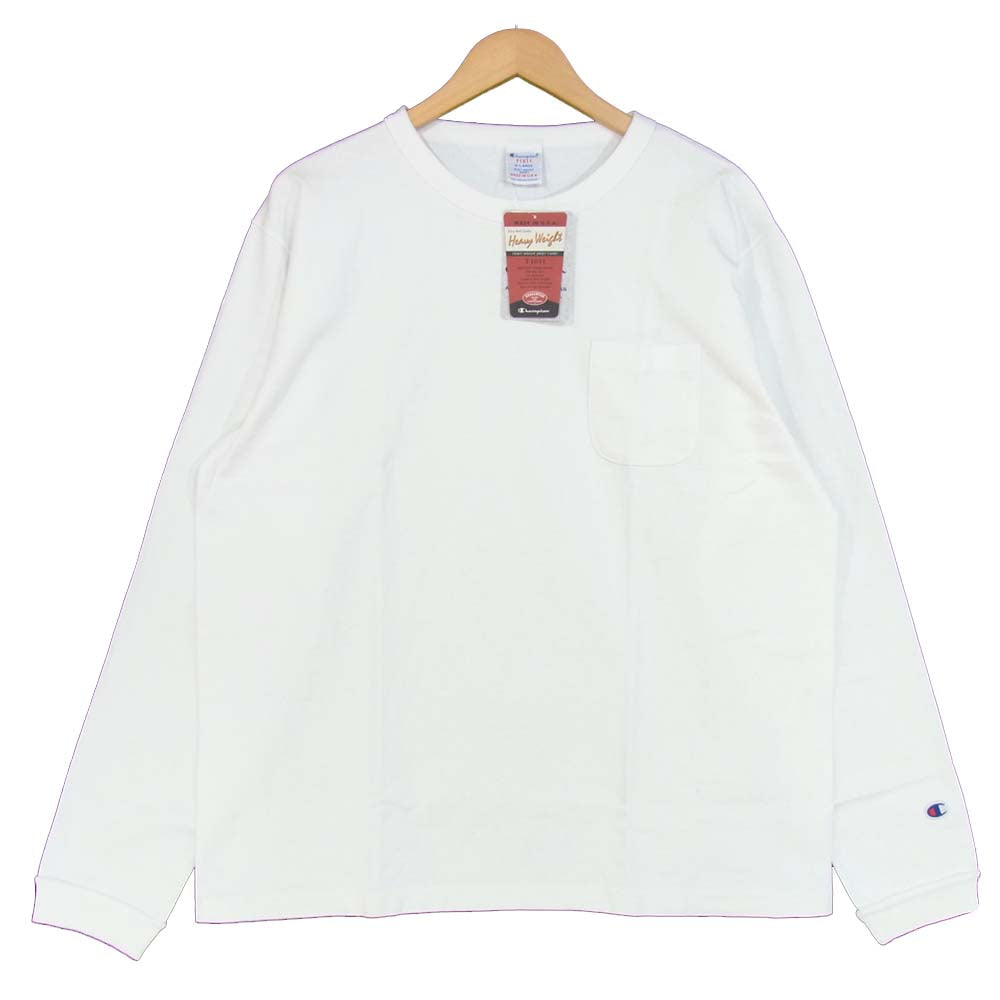 Champion チャンピオン ポケット付き ロングスリーブ Tシャツ ホワイト系 XL【新古品】【未使用】【中古】