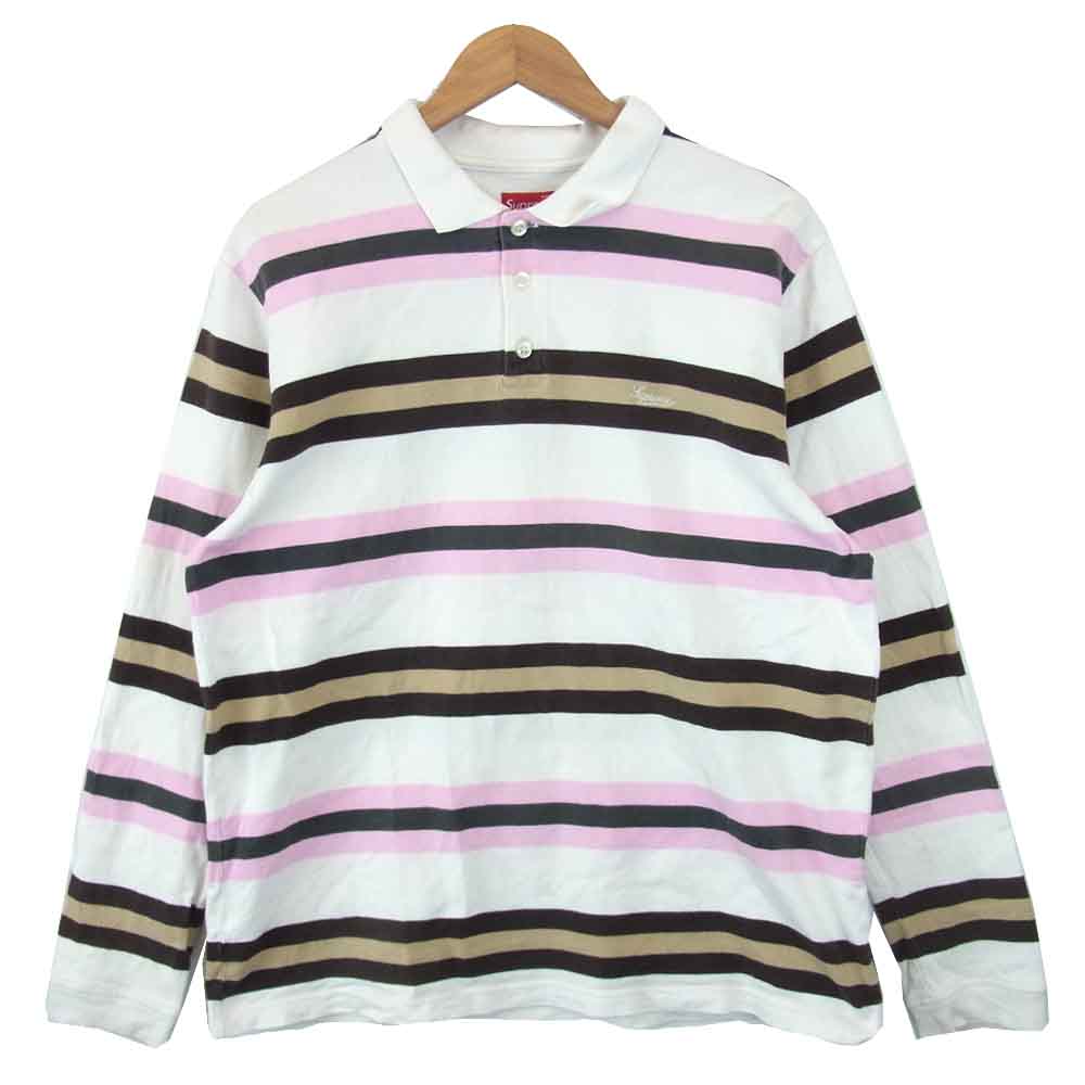 Supreme シュプリーム ボーダー ポロシャツ ホワイト系 ピンク系 XL【中古】
