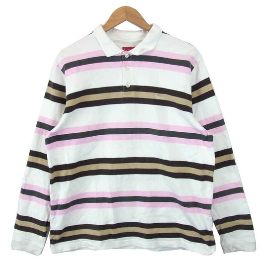 Supreme シュプリーム ボーダー ポロシャツ ホワイト系 ピンク系 XL【中古】