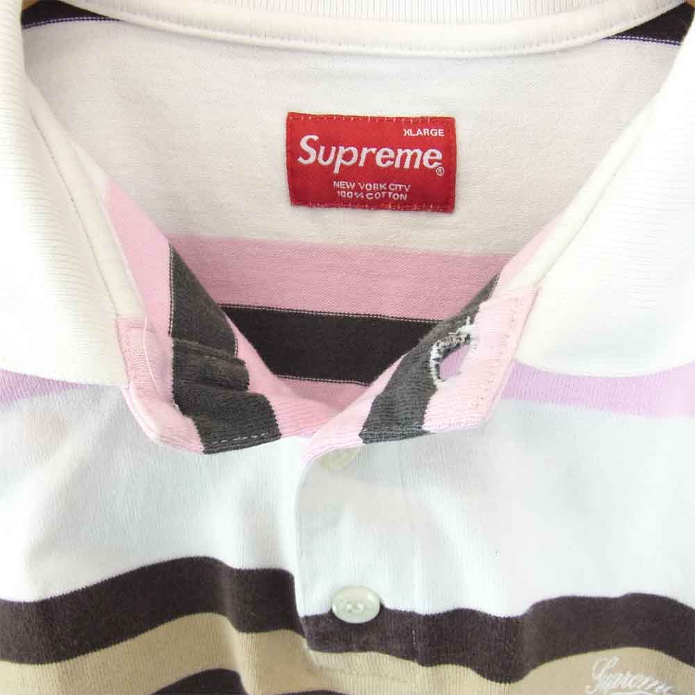 Supreme シュプリーム ボーダー ポロシャツ ホワイト系 ピンク系 XL【中古】