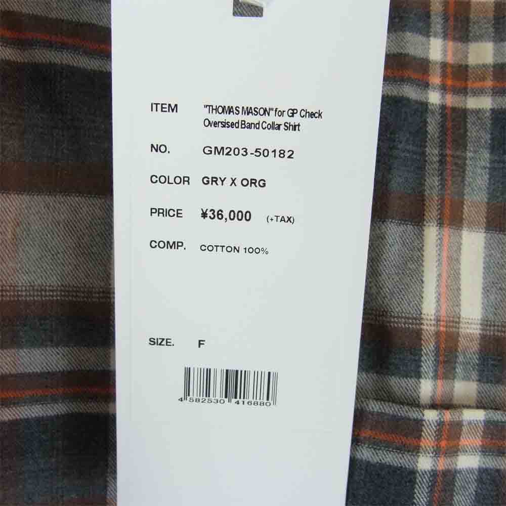 GRAPHPAPER グラフペーパー GM203-50182 THOMAS MASON for GP Oversized Band Collar Shirt オーバーサイズ バンドカラー シャツ GRY × ORG F【新古品】【未使用】【中古】