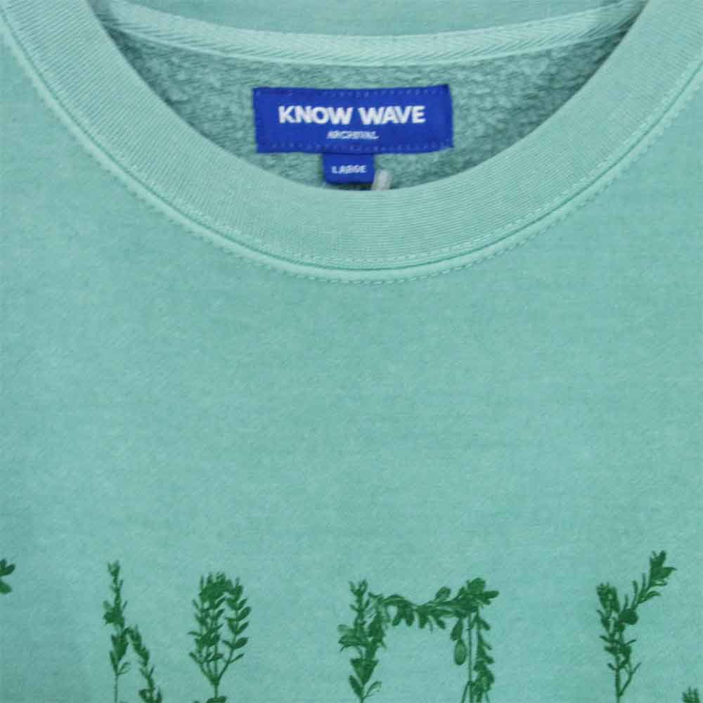 ノウウェーブ kfa-1950 Branches Crewneck ロゴ プリント クルーネック スウェット ライトグリーン系 L【新古品】【未使用】【中古】