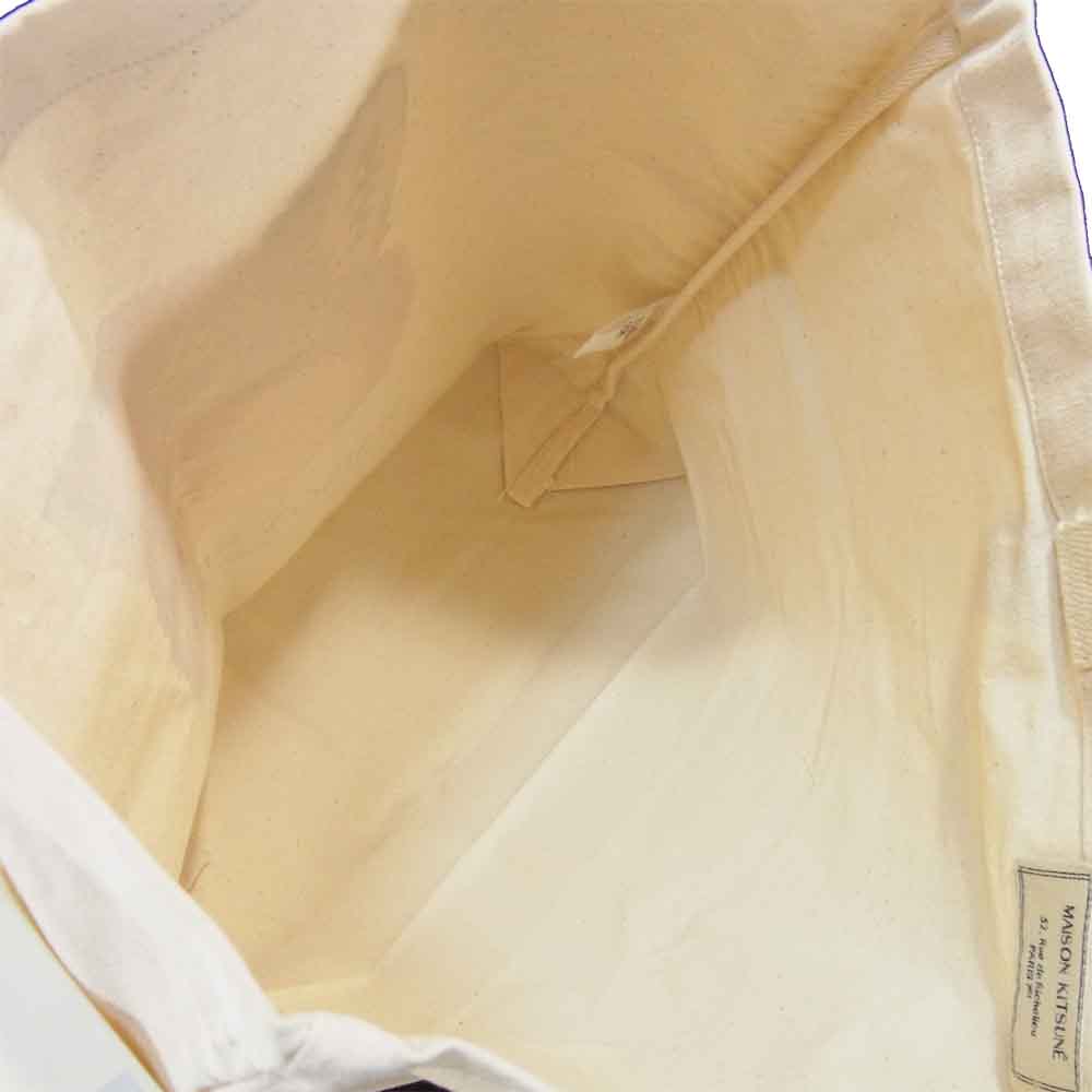 MAISON KITSUNE メゾンキツネ du05110ww0008 フォックス ヘッド ロゴ キャンバス トート バッグ オフホワイト系 オレンジ系【新古品】【未使用】【中古】