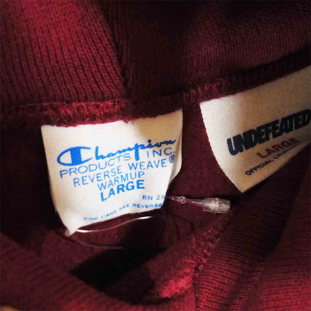 UNDEFEATED アンディフィーテッド C8-Q141 × CHAMPION チャンピオン ARCH LOGO RW HOOD SWEAT アーチ ロゴ パーカー ワインレッド系 L【新古品】【未使用】【中古】