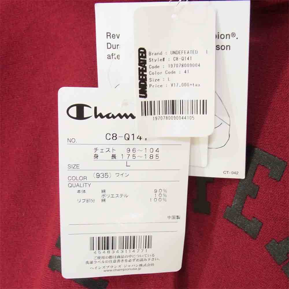 UNDEFEATED アンディフィーテッド C8-Q141 × CHAMPION チャンピオン ARCH LOGO RW HOOD SWEAT アーチ ロゴ パーカー ワインレッド系 L【新古品】【未使用】【中古】
