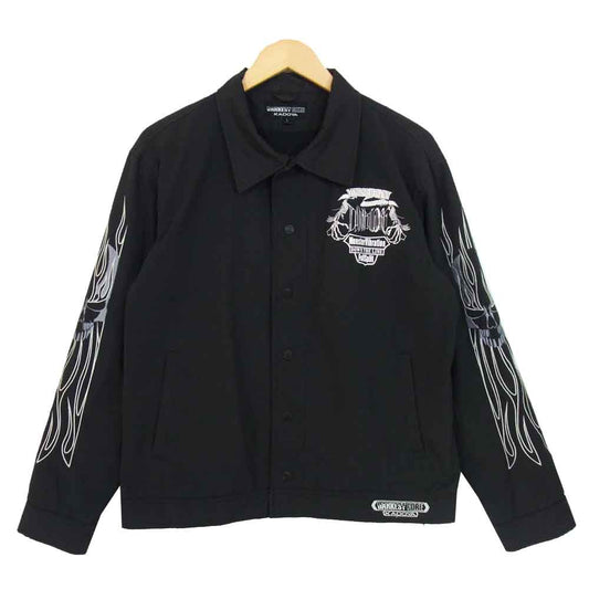 KADOYA カドヤ スカル ファイヤー 刺繍 DARKEST CORE ライディング コーチジャケット ブラック系 L【中古】