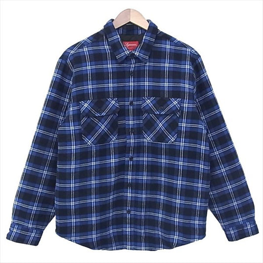 Supreme シュプリーム 未使用 19AW Arc Logo Quilted Flannel Shirt アーチロゴ キルト フランネル 長袖シャツ 青 青 M【極上美品】【中古】