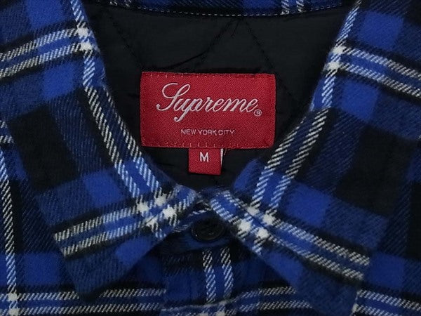 Supreme シュプリーム 未使用 19AW Arc Logo Quilted Flannel Shirt アーチロゴ キルト フランネル 長袖シャツ 青 青 M【極上美品】【中古】