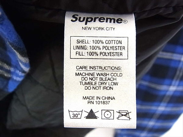 Supreme シュプリーム シャツ 裏地キルティング アーチロゴ チェック フランネルシャツ Arc Logo Quilted Flannel Shirt 19AW ブラック ブルー L 黒青 トップス カジュアルシャツ 【メンズ】【美品】