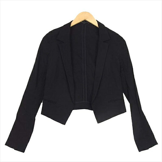 theory セオリー 01-1204100 リネン×レーヨン ボタンレス ショート テーラード ジャケット 黒系 2【中古】