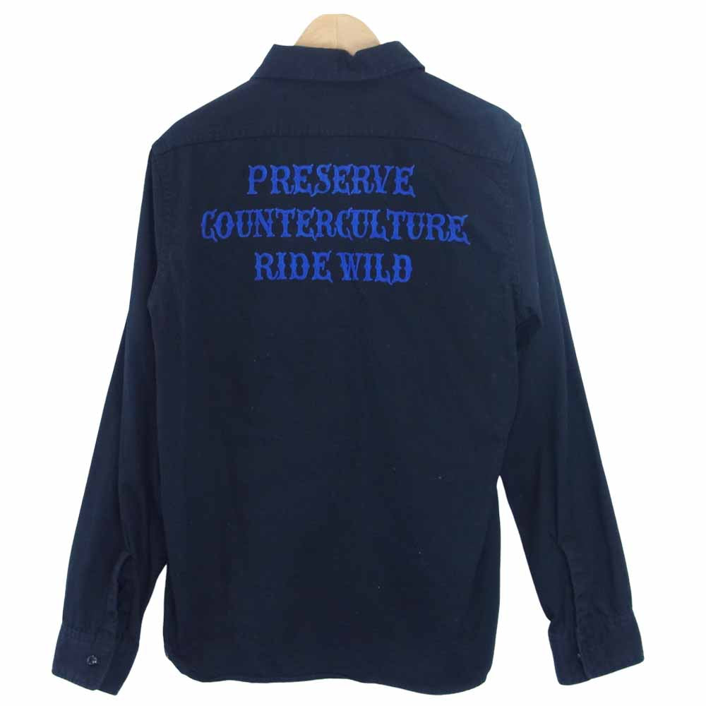 COOTIE クーティー 日本製 バック刺繍 ワッペン ワーク 長袖シャツ 黒系 黒系 S【中古】