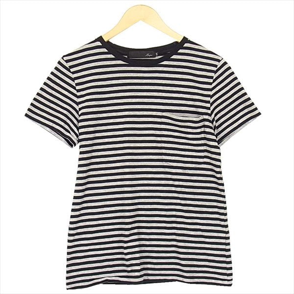 Magine マージン 日本製 レーヨン×コットン ボーダー ポケット Tシャツ ブラック系 ブラック系 44【美品】【中古】