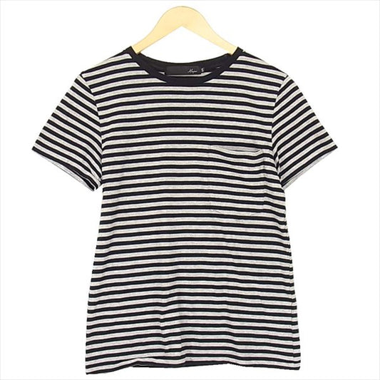 Magine マージン 日本製 レーヨン×コットン ボーダー ポケット Tシャツ ブラック系 ブラック系 44【美品】【中古】