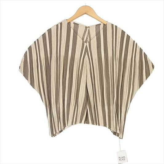 PLEATS PLEASE プリーツプリーズ イッセイミヤケ PLAYING STRIPE PK83-JK651-47 レディース カットソー グレー系 グレー系 3【新古品】【未使用】【中古】