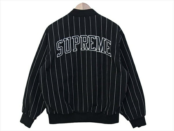 Supreme シュプリーム 19SS Pinstripe Varsity Jacket ピンストライプ 最高刺繍 バーシティ ジャケット ブラック系 S【新古品】【未使用】【中古】
