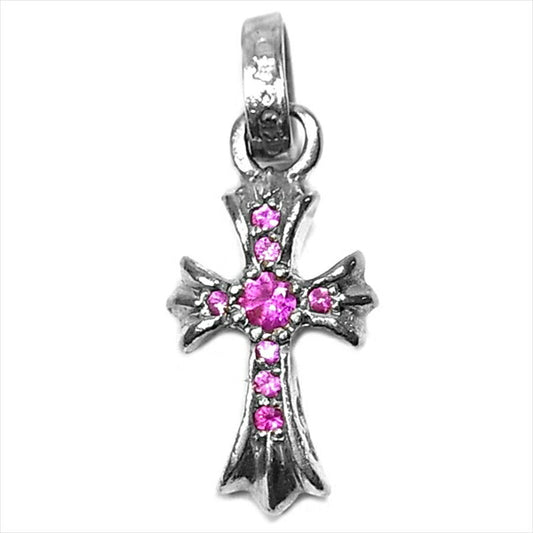 CHROME HEARTS クロムハーツ（原本無） K18WG ベビーファット クロス チャーム パヴェ ピンクサファイヤ ペンダントトップ ホワイトゴールド ホワイトゴールド【中古】