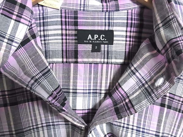 A.P.C. アーペーセー コットン チェック 長袖シャツ パープル系 パープル系 2【中古】