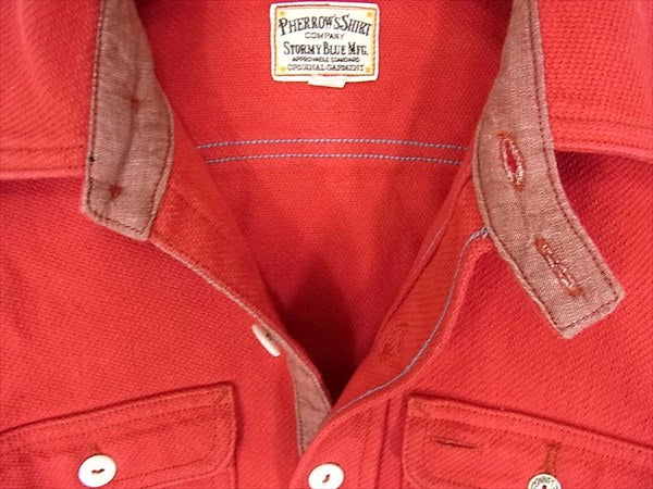 Pherrow's フェローズ ワーク シャツ ヘビー コットン 厚手 赤 ロングスリーブ 長袖シャツ レッド系  レッド系 34【中古】