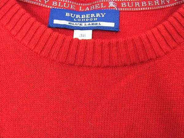 BURBERRY LONDON バーバリー ロンドン  半袖 赤 38 薄手 コットン ウール ニット レッド系 レッド系 38【中古】