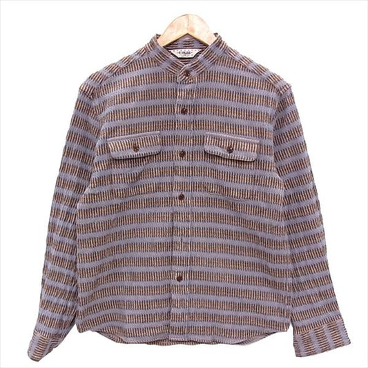 CALEE キャリー ノーカラー フランネル 長袖シャツ ブラウン系 ブラウン系 L【中古】