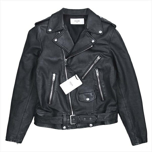 CELINE セリーヌ クラシックバイカージャケット黒50 レザー ジャケット ブラック系  ブラック系 50【美品】【中古】