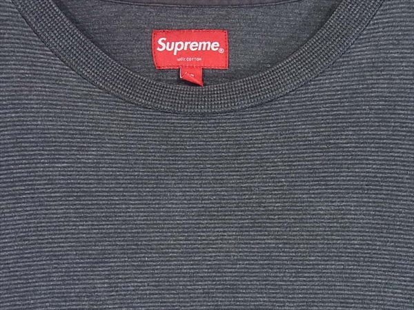 Supreme シュプリーム 長袖 Tシャツ ロングTシャツ ボーダー ブランドロゴ 刺繍 カットソー チャコール系 チャコール系 S【中古】
