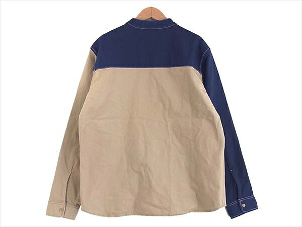 MEI メイ ×coen カプセルコレクション クレイジーパターン バンドカラー シャツ 長袖シャツ 紺×ベージュ S【美品】【中古】