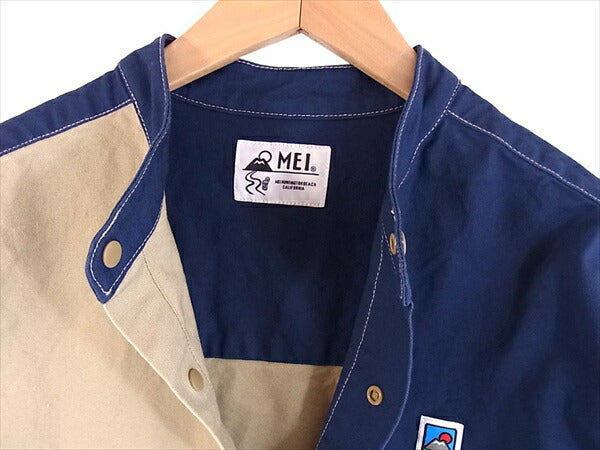 MEI メイ ×coen カプセルコレクション クレイジーパターン バンドカラー シャツ 長袖シャツ 紺×ベージュ S【美品】【中古】