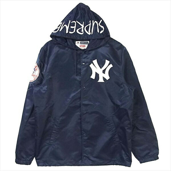 Supreme シュプリーム × New York Yankees ヤンキース 15SS Satin Hooded Coaches Jacket コーチジャケット ジャケット ネイビー系 M 【中古】 ネイビー系 M【中古】